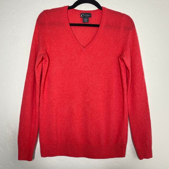 Bloomingdales Coral Pink 100% 2-Ply Cashmere V Neck Sweater Size Small - Picture 8 of 8